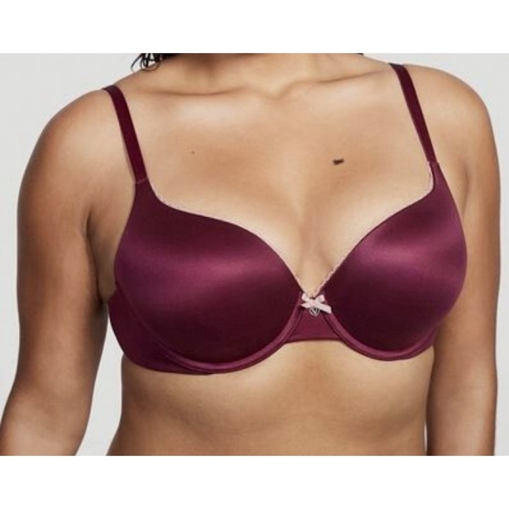 Victoria's Secret Push Up Perfect Shape Bra Burgundy Bow Heart Charm Size 38C